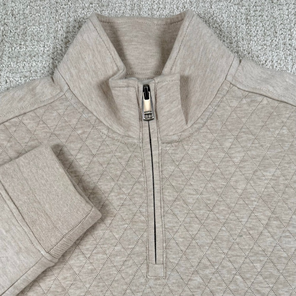 Bugatchi Mens Medium Beige Quilted 1/4 Zip Pullover Sweater